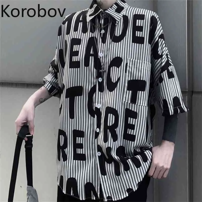 Korobov coréen Chic lettre imprimer femmes blouses nouvel été harajuku chemises femelles single poitrine manches courtes blusas mujer 210430