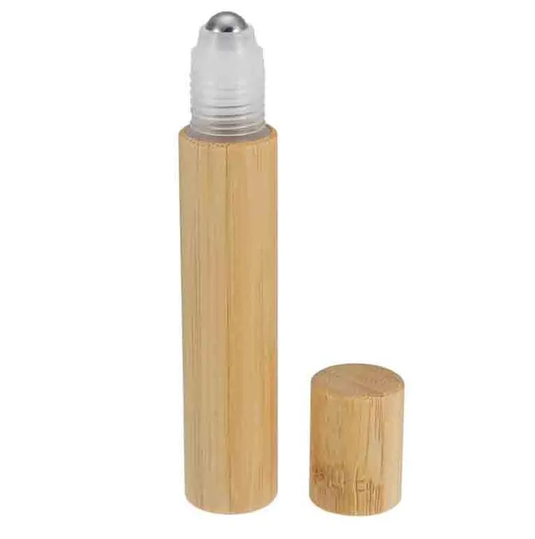 2021 15ml Bamboo Roll on Perfume Bottle Eyecream Container Roller Lotion Cosmetics Bottles for Perfumes Essential Oil 12pcs/lot