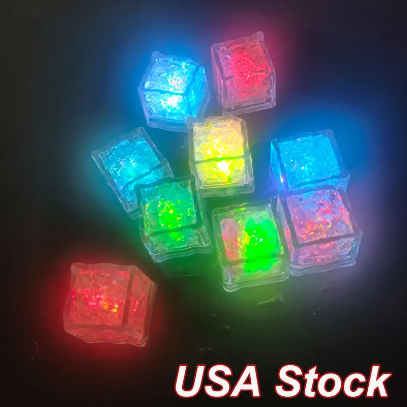 LED Ice Cubes 파티 장식 나이트 라이트 느린 빠른 번쩍 거리는 7 색 변경 램프 크리스탈 큐브 큐브 발렌타인 데이 결혼식 휴일 크리스마스 선물 낭만적 인 액체 센서
