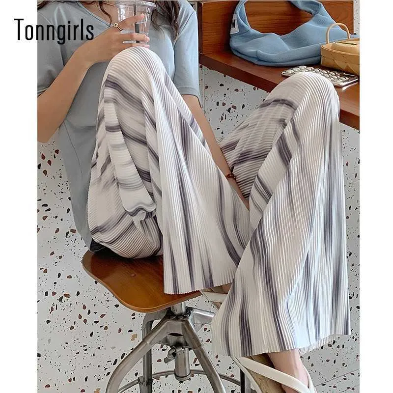 Tonngirls Summer Harajuku Pants Casual Loose Wide Leg Tie Dye Chiffon Korean Elatic Higth Waist Beach 2021 Q0801