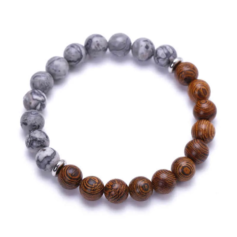 Bracelet d'amitié en pierre naturelle, carte naturelle, Distance, perles élastiques en bois de 8mm, Bracelet de Yoga Metion, offre spéciale, vente en gros