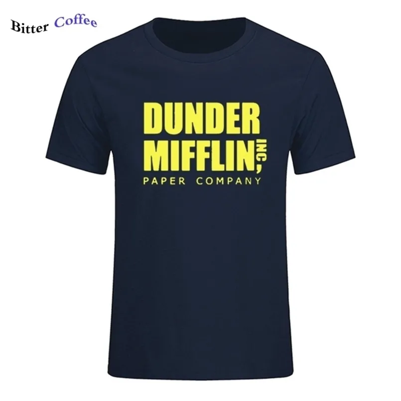 Mężczyźni Krótki Rękaw Office TV Show Dunder Mifflin Paper T-shirt O- Neck Tee Koszulki do druku Bawełniane T Shirt 210716