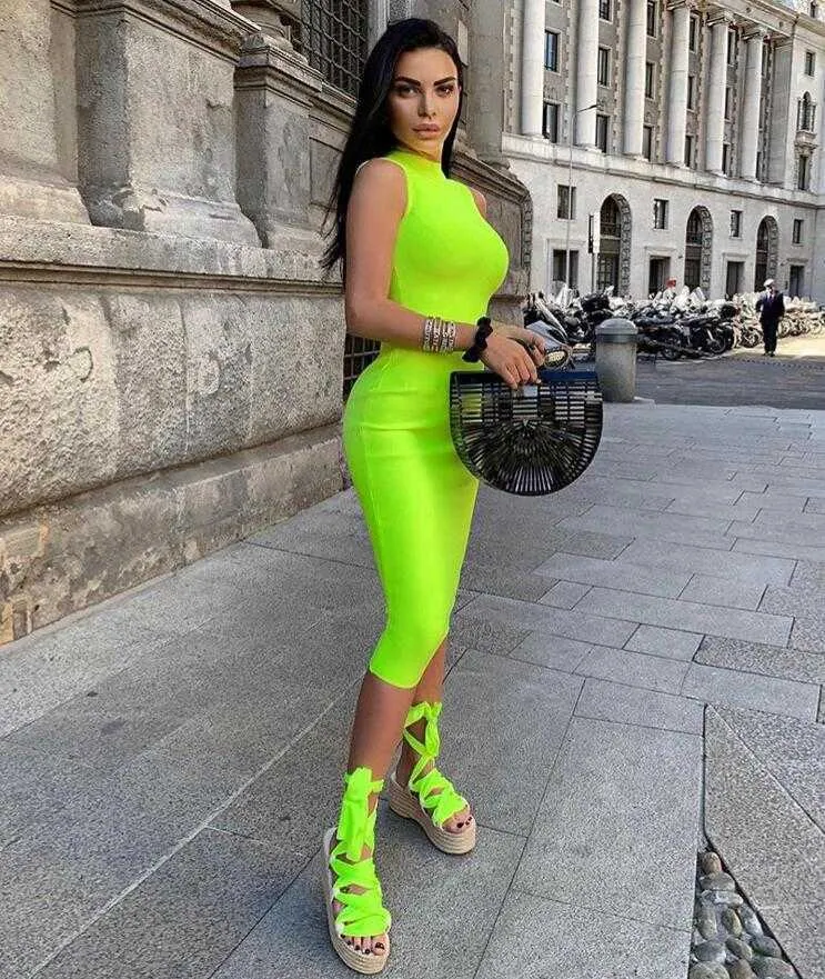 Fall Lime Green Turtleneck Dress Midi Sweater Dress (Green Multi)