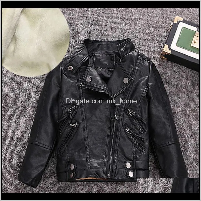 new children`s clothing luxury fashion jacket high-quality pu leather lining plush design boys and girls leather jacket shipping