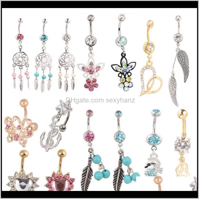wholesales 20pcs mix style belly button ring body piercing dangle navel ring beach jewelry
