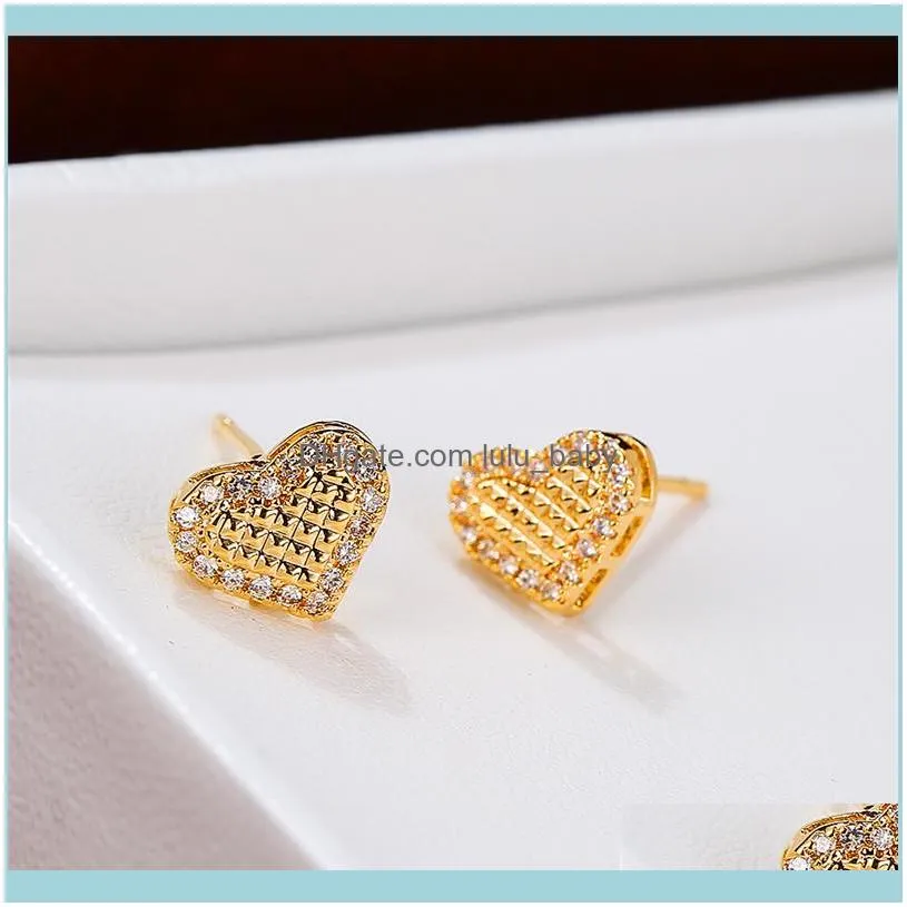 Stud Minimalist Female White Crystal Stone Earrings Rose Gold Silver Color Cute Heart Small Wedding For Women1