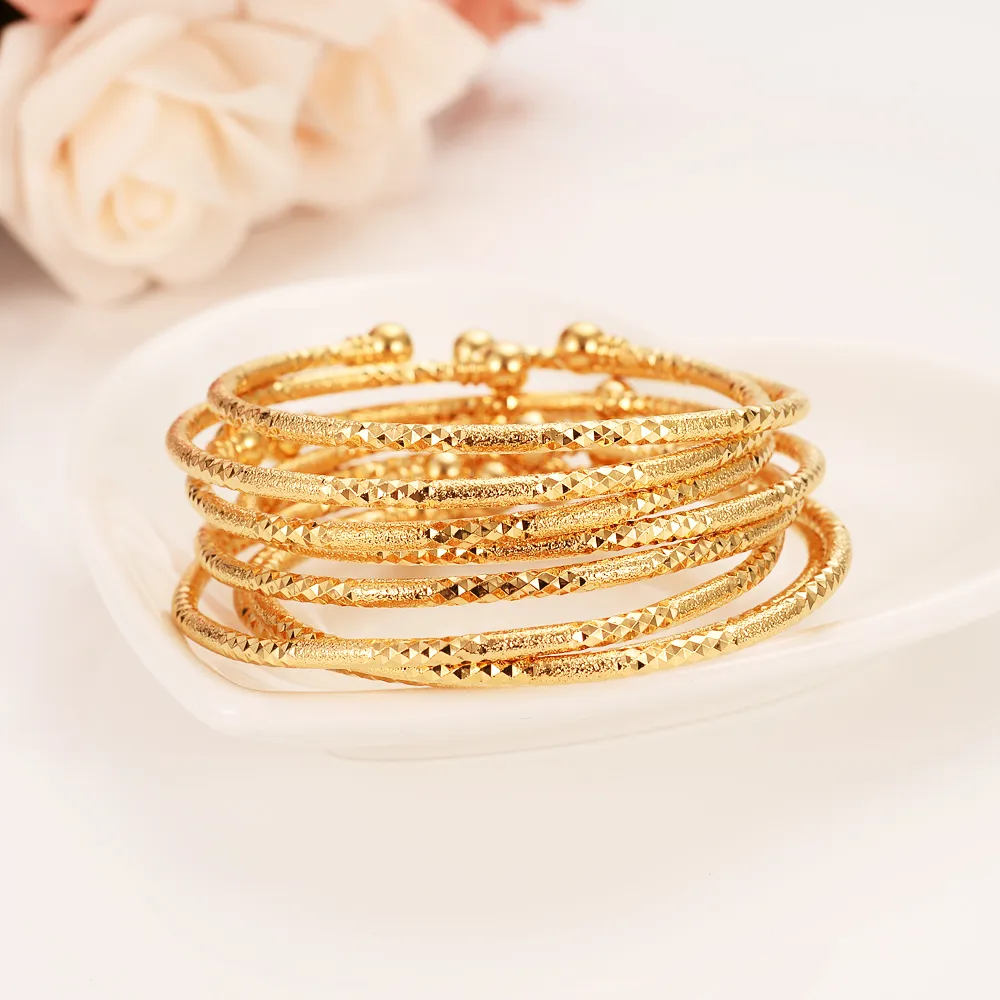 8 åtta datorer armband hela kan öppna mode Dubai Fine Bangle Solid Yellow Gold Jewelry Women Africa Arab Artiklar Assemble283h