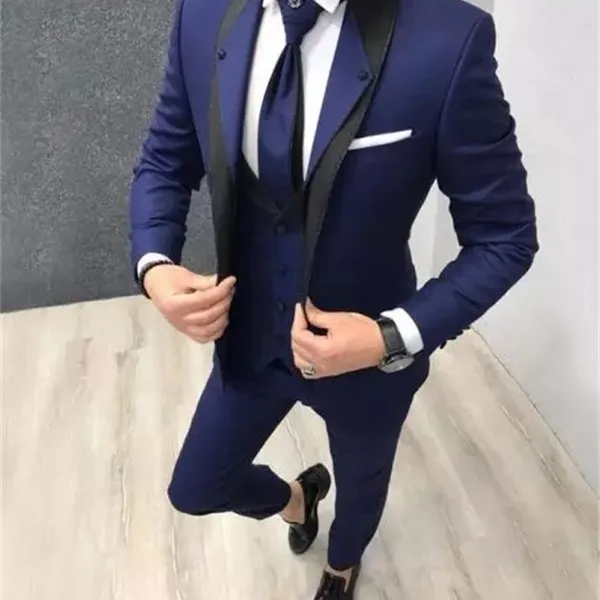 Kostium Homme Małżeństwo Navy Blue Men Suit Slim Fit 3 Sztuk Kolorowe Moda Tuxedo Prom Wedding Garnitury Groom Blazer Terno Masculino X0608