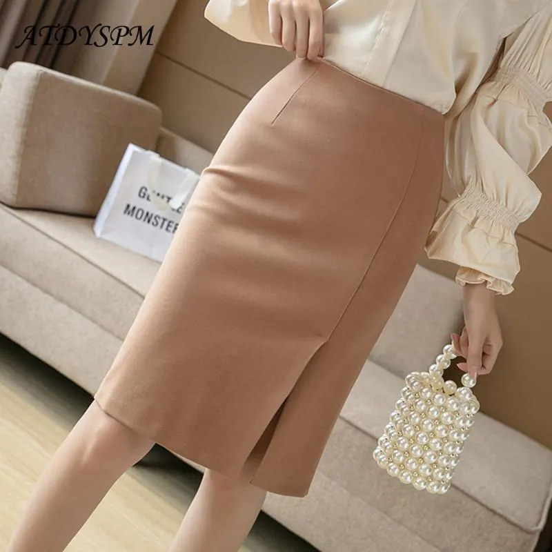 All-Match Knee-Length High Waist Pencil Skirts Women Comfortable Elastic Fabric Large Size Office Skirt Female Casual Clothing