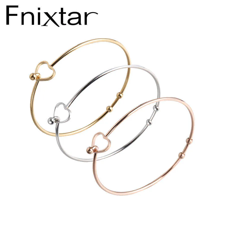 Fnixtar 2mm 두께 와이어 팔찌 스테인레스 스틸 오픈 러브 하트 팔찌 팔찌 60mm 10piece / lot Q0720