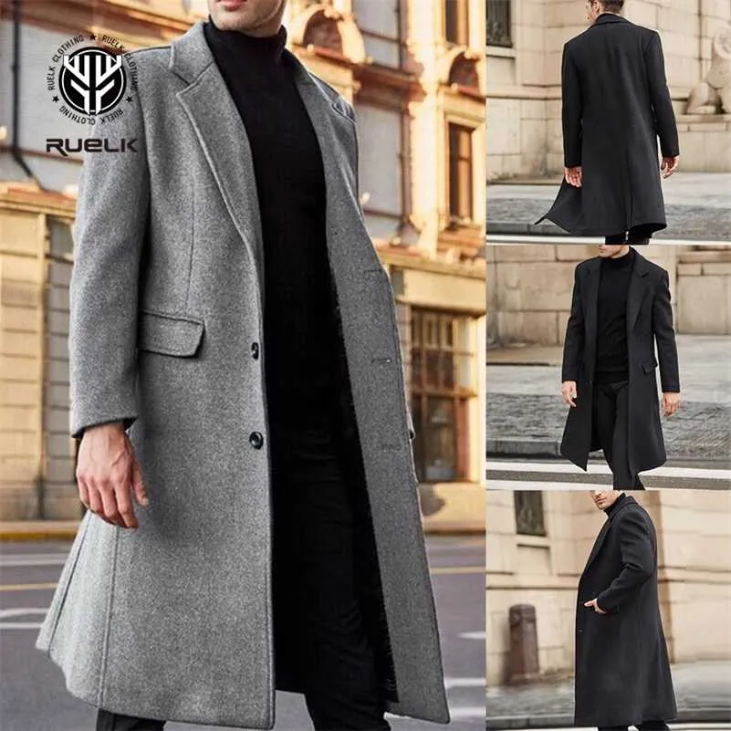 Cappotto misto lana da uomo Giacche a maniche lunghe solide Cappotti da uomo in pile Streetwear Moda Capispalla lunga da uomo Trench Cappotto di lana 211122