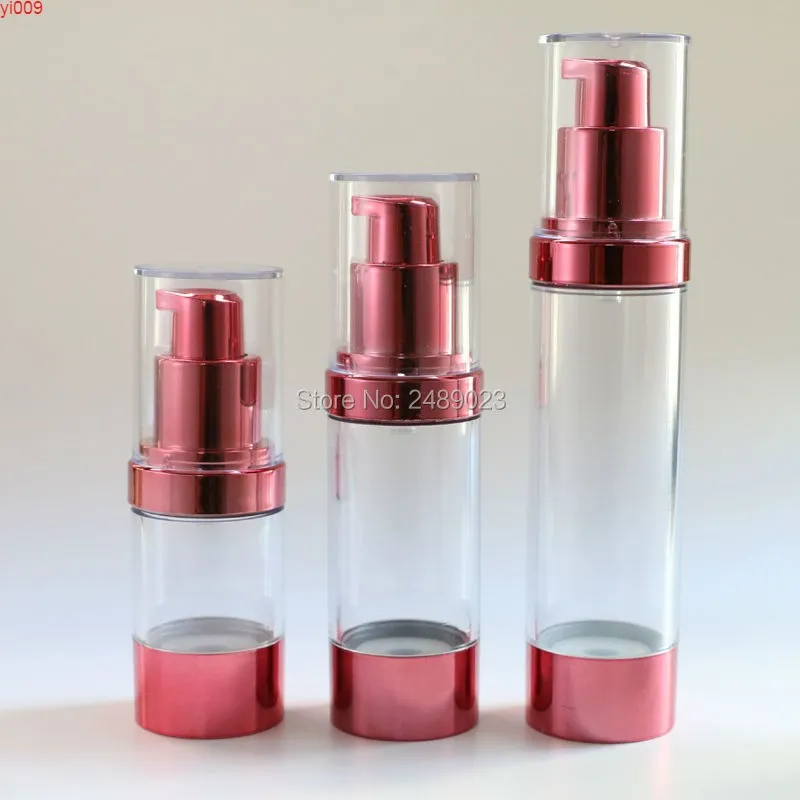 Rose Red Airless زجاجات التجميل حزمة مع أدوات حاوية كاب شفافة 100 قطعة / الوحدة 15ML 30ML 50mlhigh الكمية