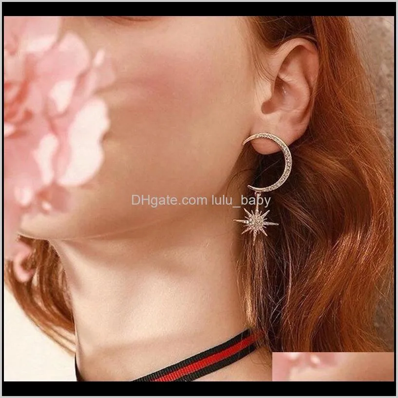 hot sale bohemian cute moon star silver color gold stud earrings with zircon stone fashion jewelry korean earrings 2020