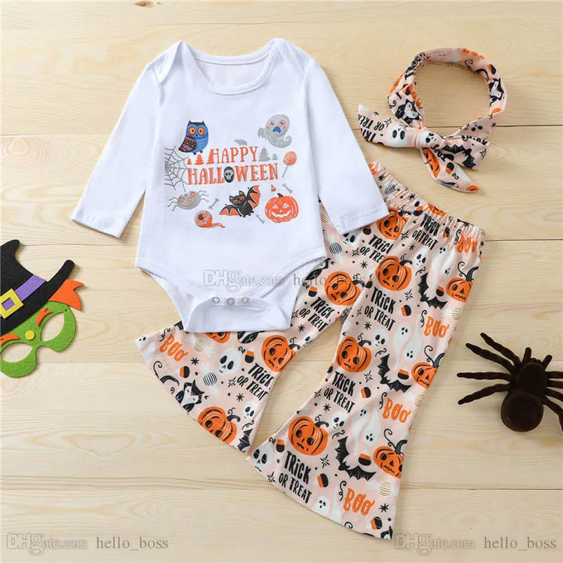 Baby Clothing Sets Girls Outfits Infant Clothes Halloween Costumes Spring Autumn Cotton Long Sleeve Rompers Flared Trousers Pants Headbands Suits B7065
