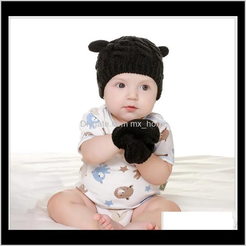 0-18 months baby knitted hats+gloves cute toddler baby caps autumn winter soft warm hat infant cap