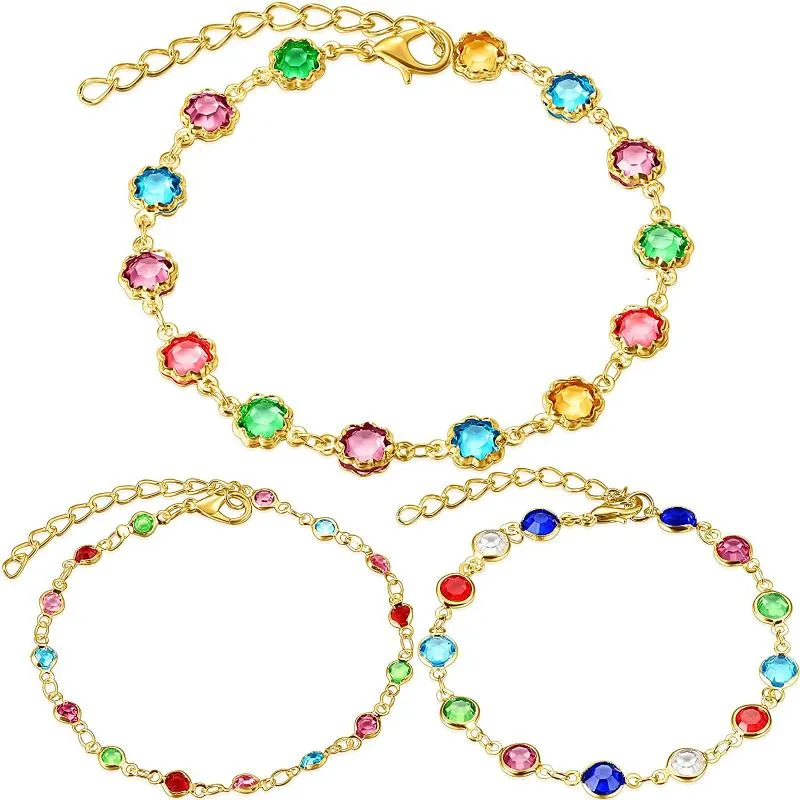 Bracelets à breloques Bracelet de cheville exquis et plage de fleurs de cheville en cristal coloré réglable pour les femmes
