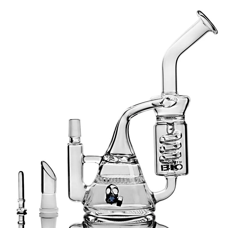 Vintage Unieke Bio Beker Spriale Recycler Glas Bong Bevestiging Waterpijp Standaard Rook Toebehoren Joken Rokende Pijpen