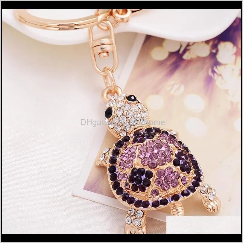 fashion cute turtle tortoise shape car keychain handbags rhinestone crystal animal metal pendant accessories key rings gift