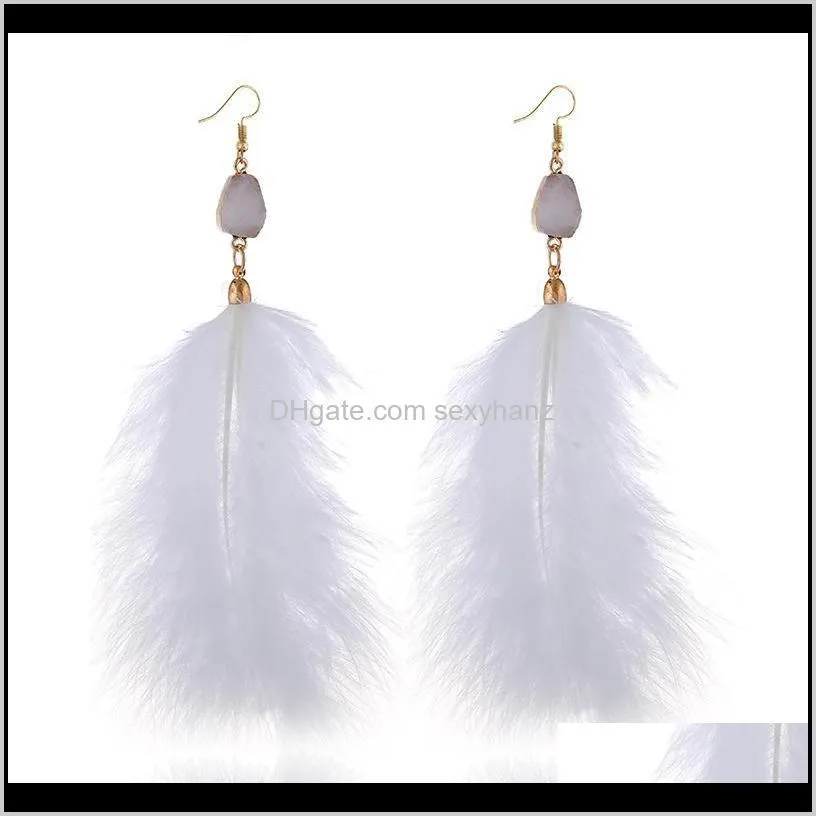 bohemia fluffy feather tassel earrings for women black white pink long fur drop earrings wedding statement jewelry brinco