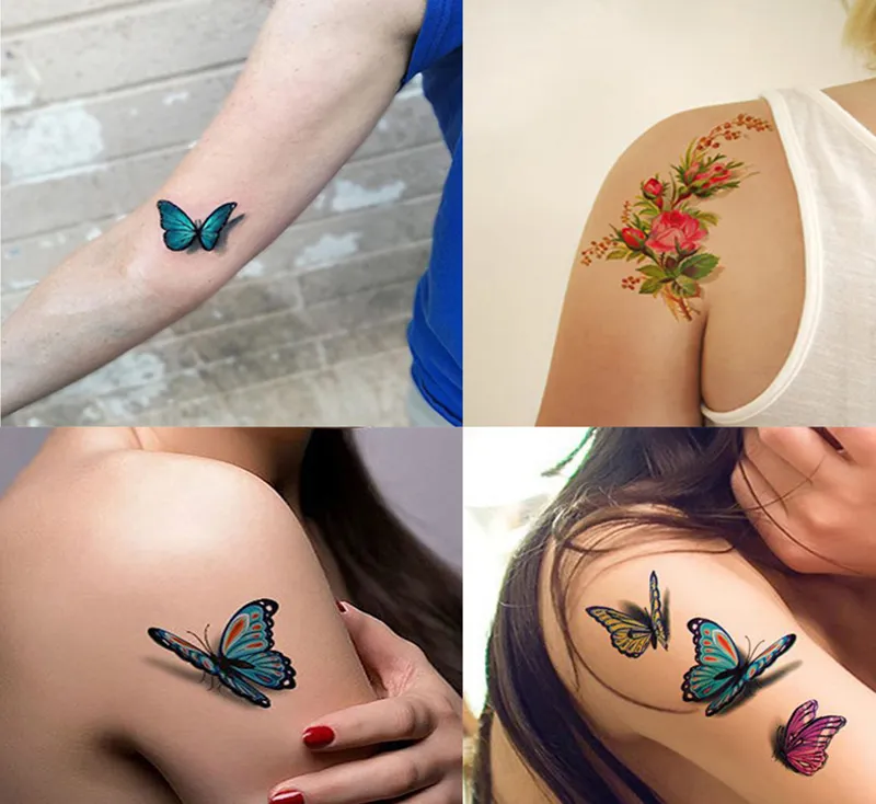 Butterfly 3D Tattoo Flowers Leaf Stickers Temporary for Women Kids Colorful Body Art Tattoos