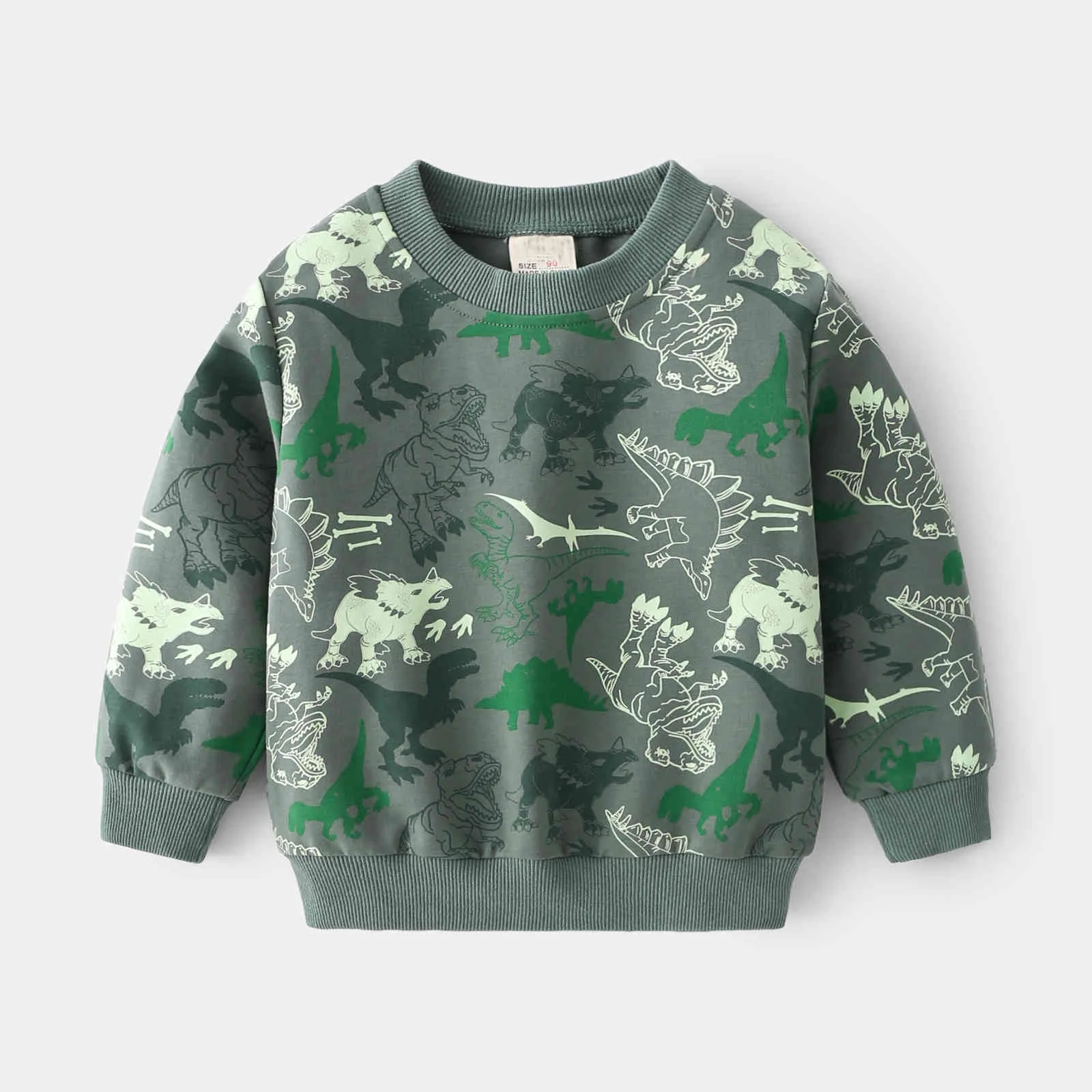 봄 어린이 스웨트 소년 귀여운 공룡 인쇄 옷 어린이 긴팔 풀오버 스웨터 2-6 세 210515