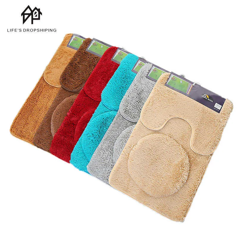 3 Piece Bathroom Anti-slip Mat Set Toilet Absorbent non-slip plush carpet Shower Household Toilet Lid Shower Carpet Floor Mat 210622