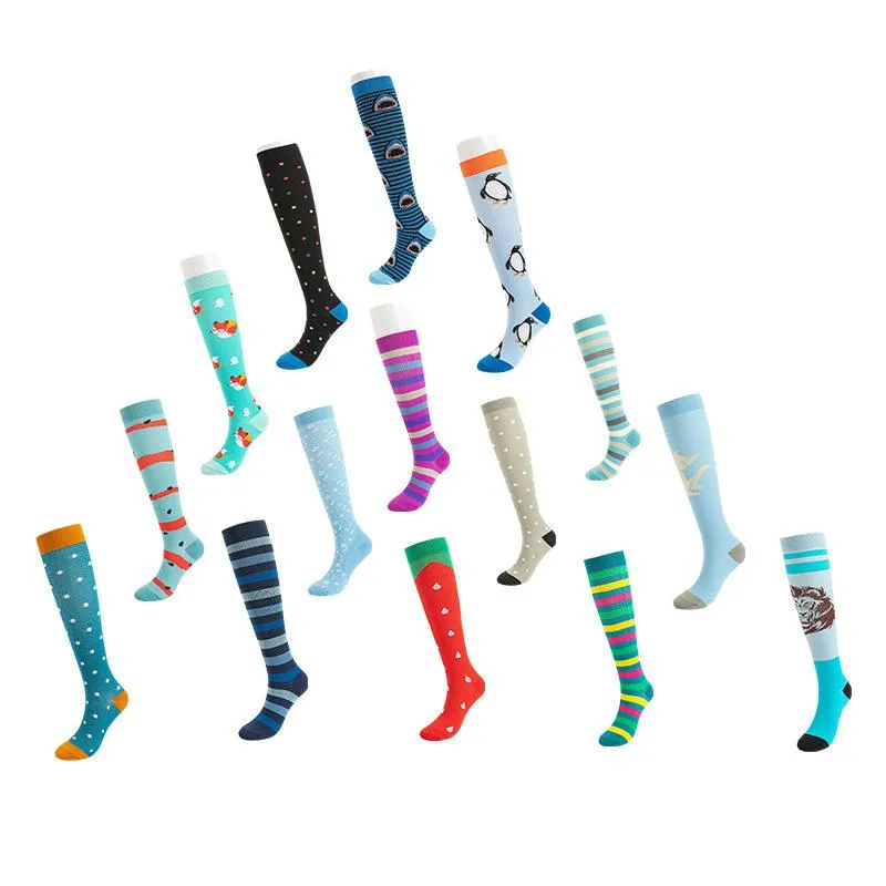 Chaussettes pour hommes personnalisées colorées 20-30mmhg voyage sport genou haute course cyclisme compression femmes