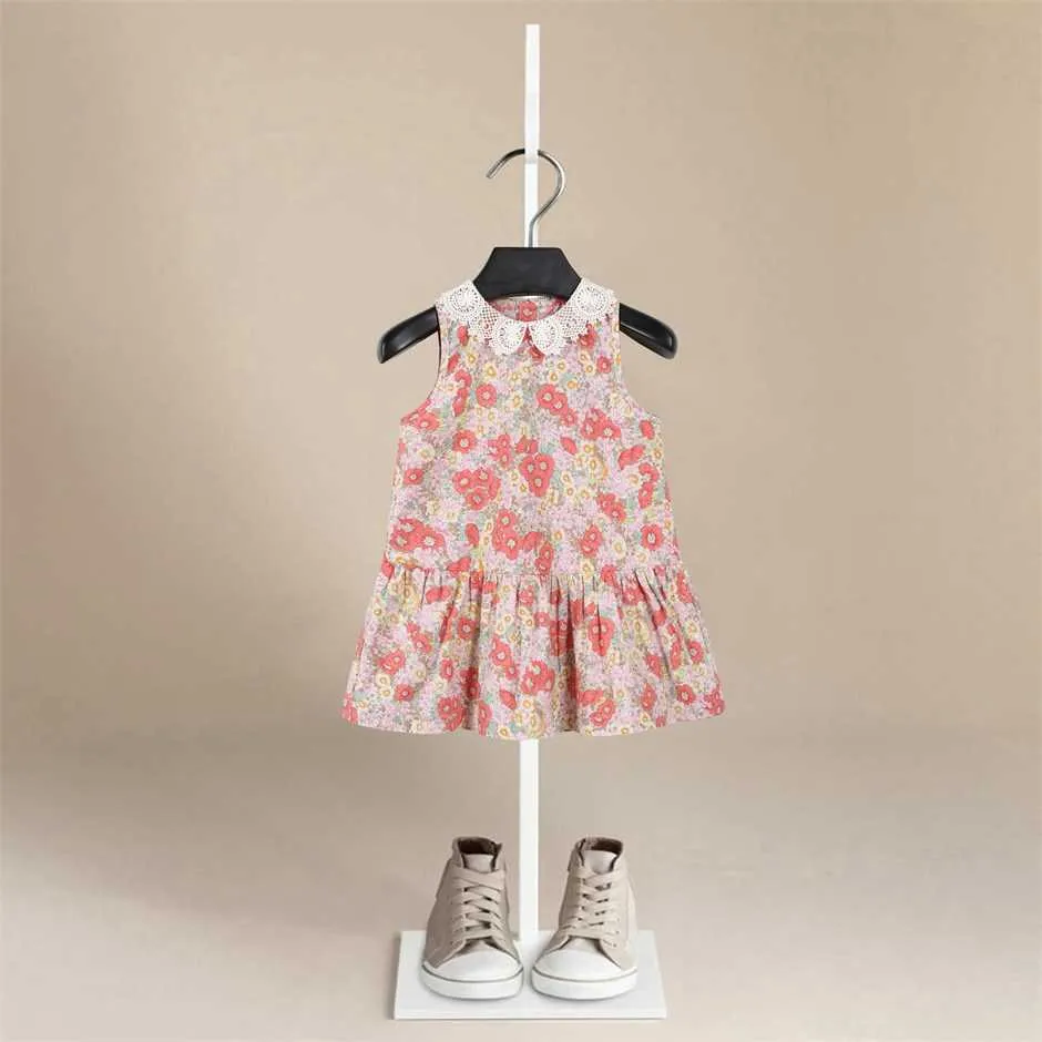 Nieuwe 1-5 jaar Baby Meisjes Mouwloze Bloem Print Jurken Kleding Kids Zomer Prinses Jurk Kinderen Party Ball Pageant Jurk Q0716