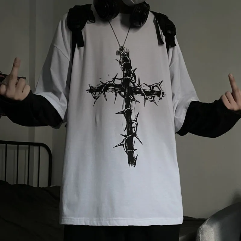 Oversized Long Sleeve Gothic T-Shirt - Punk & Japanese Streetwear