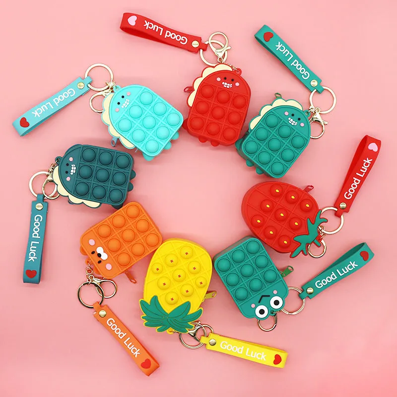 Squid Game Keychain Fidget Toys Mini Bubbles Bag Sensory Rubber Silicone Purse Key Ring Bubble Puzzle Cases Wallet Coin Bags For Children