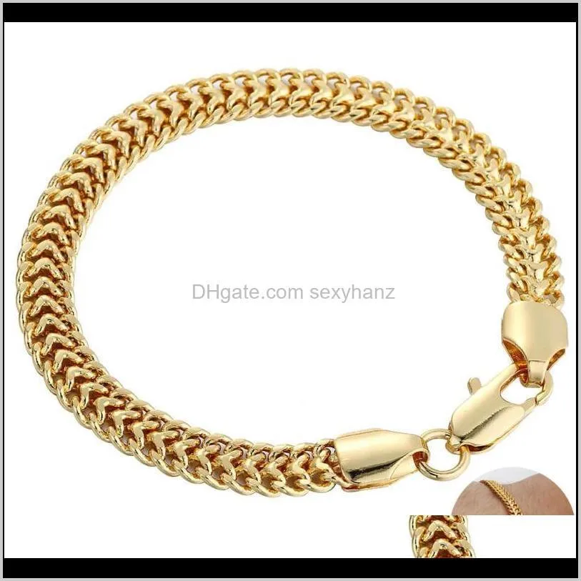 Lien, livraison directe 2021 6 mm de large femmes hommes bracelets chaîne couleur or jaune unisexe double coupe gourmette cubaine bismark lien bracelet bijoux lg