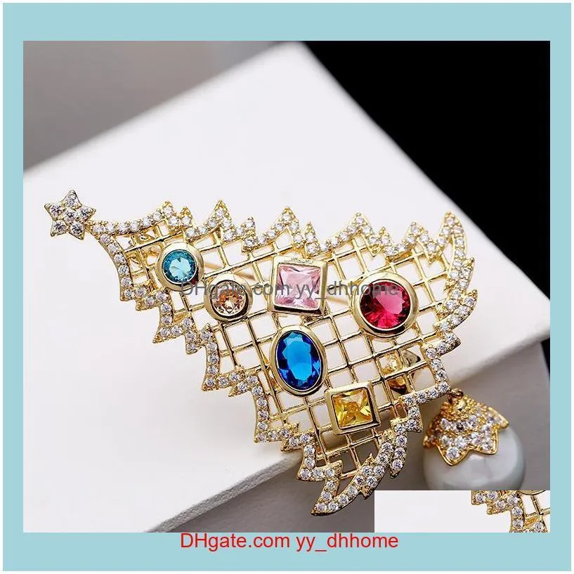 Pins Brooches Jewelry Winter Pearl Series Ochre Christmas Tree Pine Brooch Luxury Temperament Ladies Pin Aessories 6779