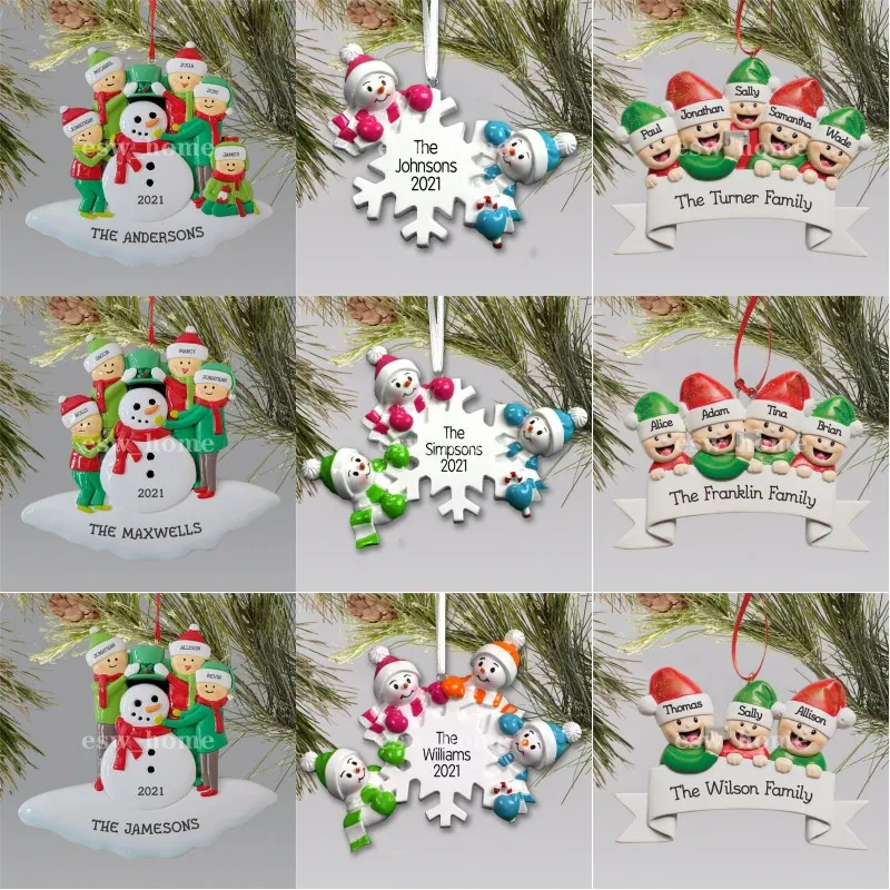 Ornamenti di Natale Decorazioni Quarantena Sopravvissuto Ornamento in resina Giocattoli creativi Decorazione per albero per maschera Pupazzo di neve Sanificato a mano Famiglia Nome fai da te