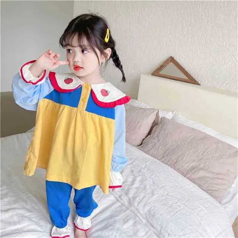 Bahar Varış Kızlar Uzun Kollu 2 Parça Suit Üst + Pantolon Pijama Set Bebek Kız Pijama 210528