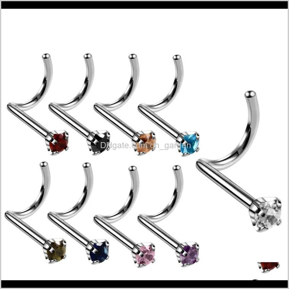 Bijoux Coloré Zircon Anneau En Acier Inoxydable Goujons Crochets Bar Pin Nez Anneaux Corps Piercing Bijoux Ubsgr