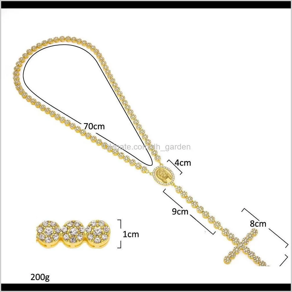 new fashion gold plated cubic zirconia mens jesus round portrait cross tennis chain necklace rosary personalized hip hop jewelry for