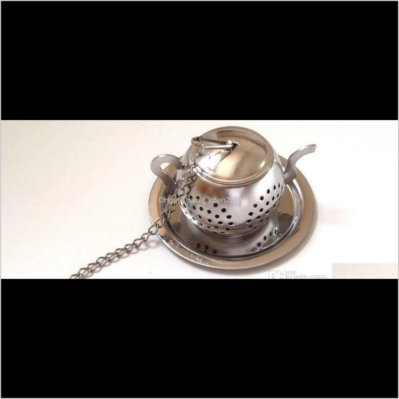 home kitchen bar tea tool stainless steel loose teapot shape tea infuser with tray lovely convenient spice drinking strainer herbal