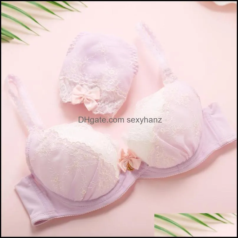 Bras Sets Sexy Lace Women Straps Bra Underwear Set Embroidery Elegant Brassiere Hollow Out Bralette Push Up 4788