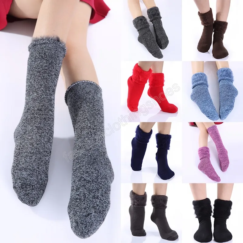 Dames Winter Sokken Plus Fluwelen Dikte Warme Katoen Sneeuw Sokken Solid Color Tube Socks Bed Floor Sok Home Slipper
