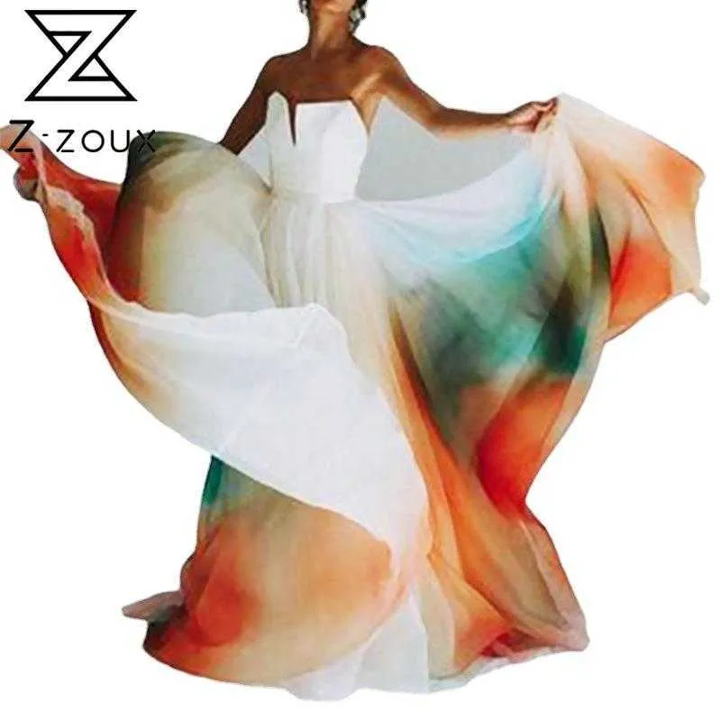 Kobiety Sukienka Rainbow Drukowana Maxi Es Bez Ramiączek Bez Backless Sexy Wysoka Talia Duża Hem Plus Rozmiar Party ES 210524