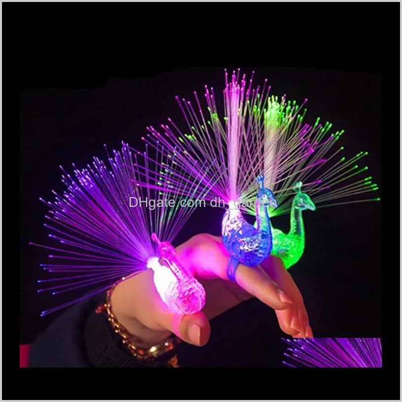 1000pcs peacock finger light colorful led light-up rings party gadgets kids intelligent toy gifts sn2443