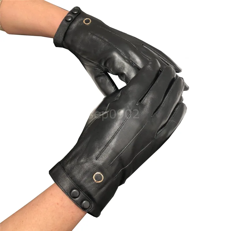 Top Quality Leather Gloves Mens Windproof Motorcycle Glove Winter Warm Sheepskin Mittens Double Letters Luxury Mitten