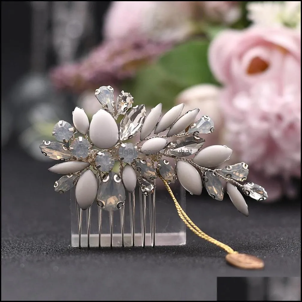 Opal Diamond and Rhinestone Wedding Hair Accessories Bride Headwear with Comb Girl Prom Jewelry Tiara Women Hair Ornaments