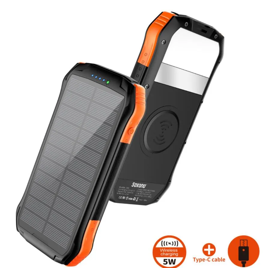 10W schnelles kabelloses Qi-Ladegerät 16000mAh Solar Power Bank PD 18W USB wasserdichte Powerbank für iPhone Samsung Xiaomi