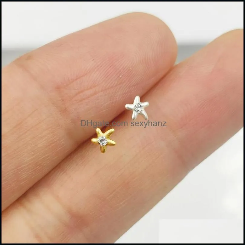 Other 20pcs/pack 925 Sterling Silver Starfish Crystal Nose Pin Stud Piercing Jewelry