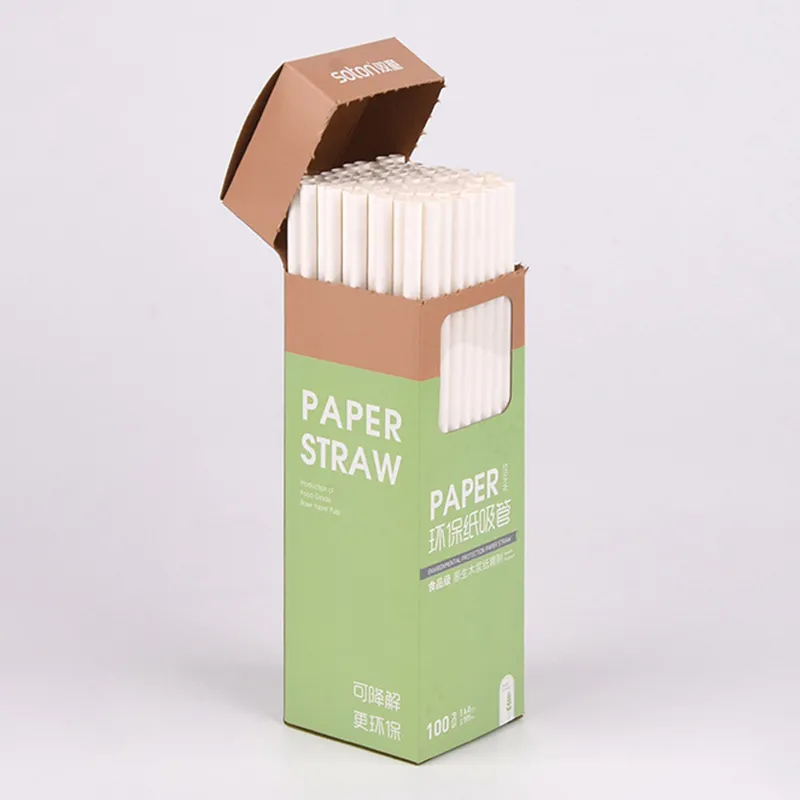 Disposable Food Grade Paper Straws Environmentally Friendly Biodegradable Cool Drinking Smoothies Restaurants Sturdy Straw Party Supplies TR0077