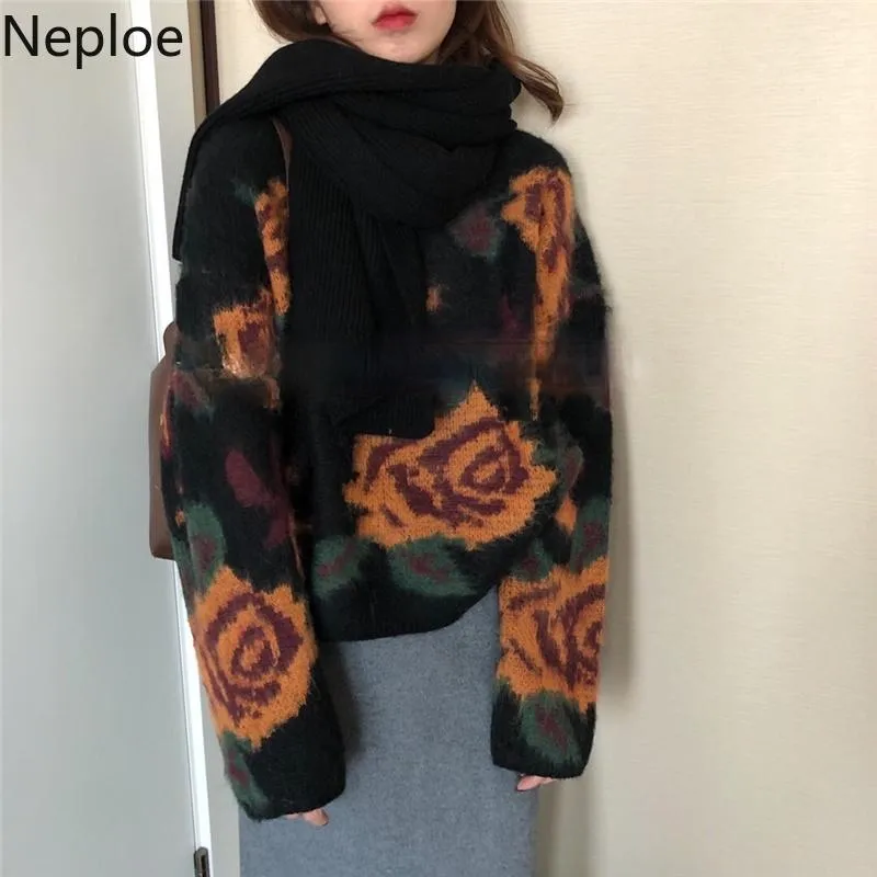 Swetry damskie Nuroe Mohair Sweter Kobiety 2021 Jesień Zima Luźna Lazy Zagęszczone Dzianiny Topy Zewnętrzna Nosić Tie-Dye Jacquard Moda Jumper