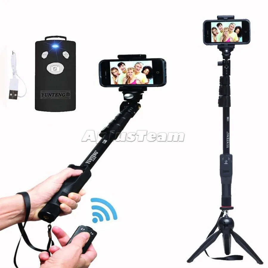 1288 Bluetooth Extendable Selfie Stick Handheld Tripod + Telefonhållare + Bluetooth Shutter för kamera Ny