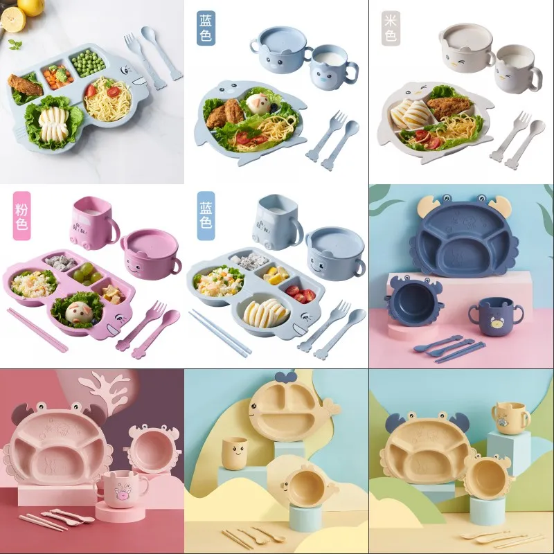 6 sztuk / zestaw Baby Bambusowe Potrawy Włókna Kreatywny Kształt Kształt Kształt Podziel Podzielone Dzieci Stołowe Kid Food Plate Baby Learning Dishes Cup 210226 2243 Y2