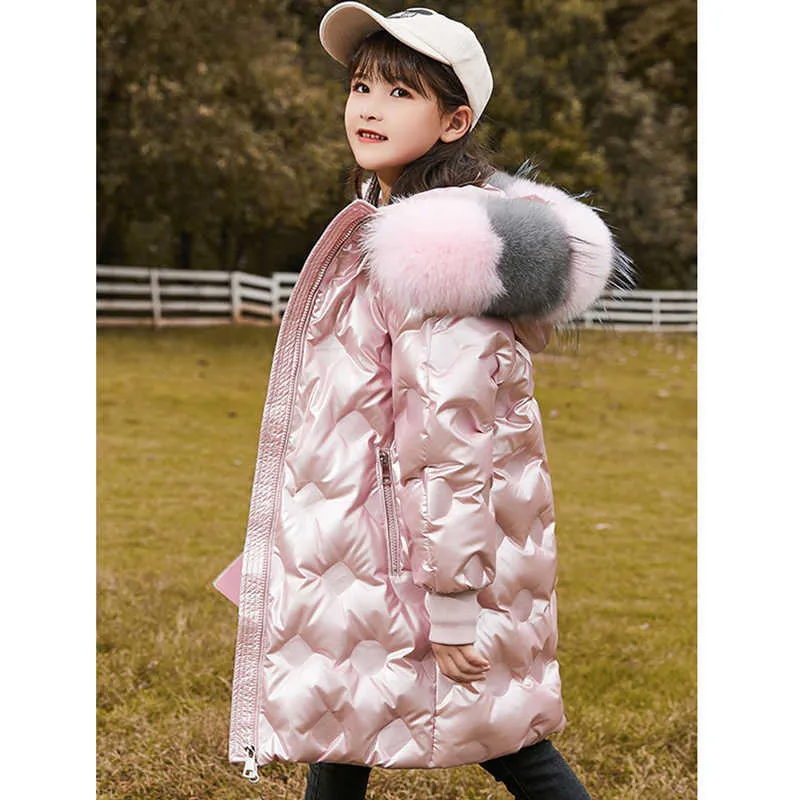 Abrigo para niños Chaqueta fría para niñas Invierno Cuello de piel grande Acolchado Chaqueta larga para niños Traje de nieve Ropa exterior para niños TZ904 H0909